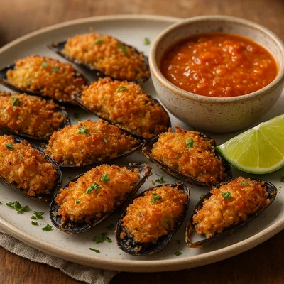 Kokosnuss‑Knackmuscheln mit Limette und pikanter Dip-Sauce