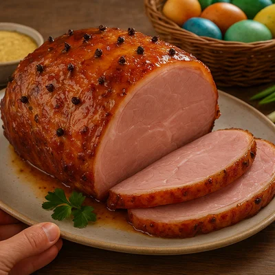 Traditioneller Oster-Schinken mit Honig-Senf-Glasur