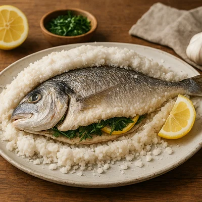 Dorade im Salzmantel mit Kräutern und Zitrone