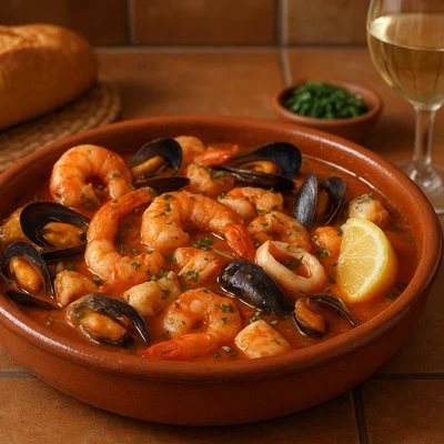 Spanische Mariscada mit Weißwein und Kräutern