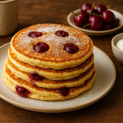 Fluffige Kirsch-Pfannkuchen mit Vanille und Zimt