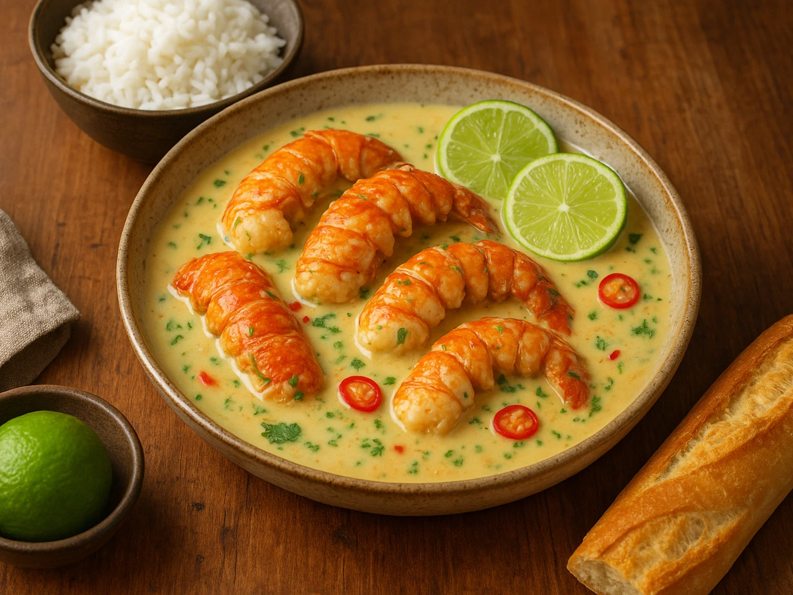 Langusten in Kokos-Sauce mit Limette und Chili