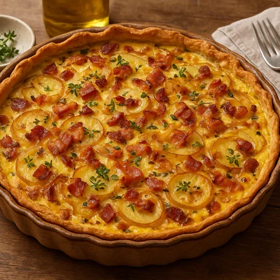 Herzhafter Kartoffelkuchen mit Speck und Zwiebeln