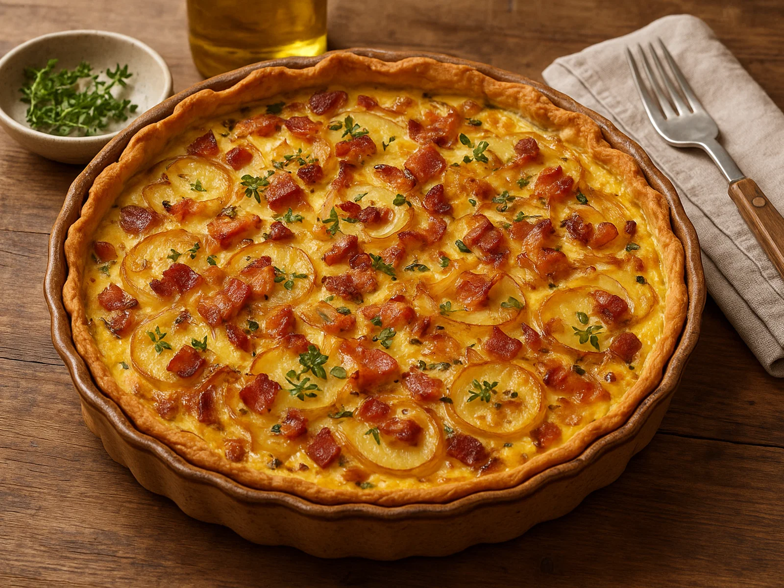 Herzhafter Kartoffelkuchen mit Speck und Zwiebeln