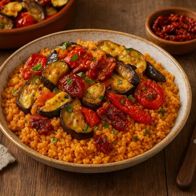 Tomaten-Couscous mit geröstetem Gemüse