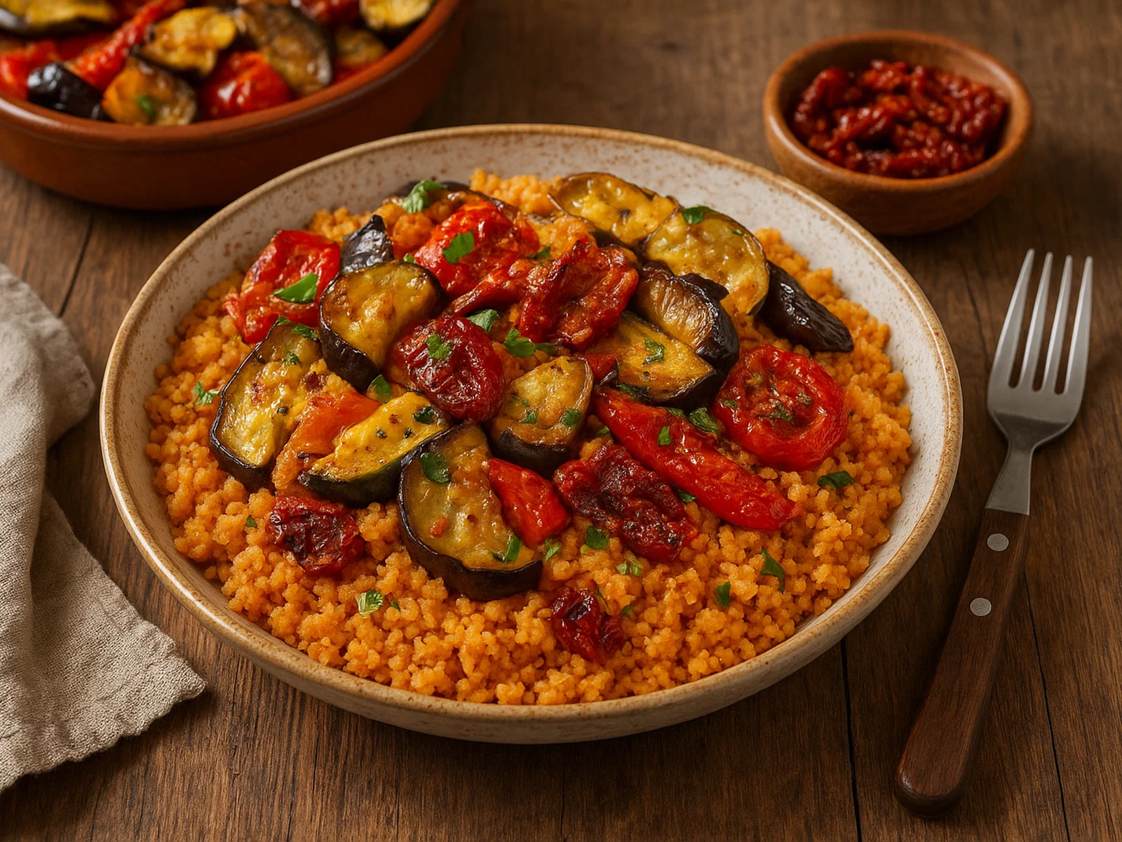 Tomaten-Couscous mit geröstetem Gemüse