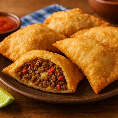Brasilianische Pastel mit Hackfleisch und Käse