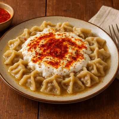 Türkische Manti mit Joghurt-Knoblauchsauce und Paprika-Butter