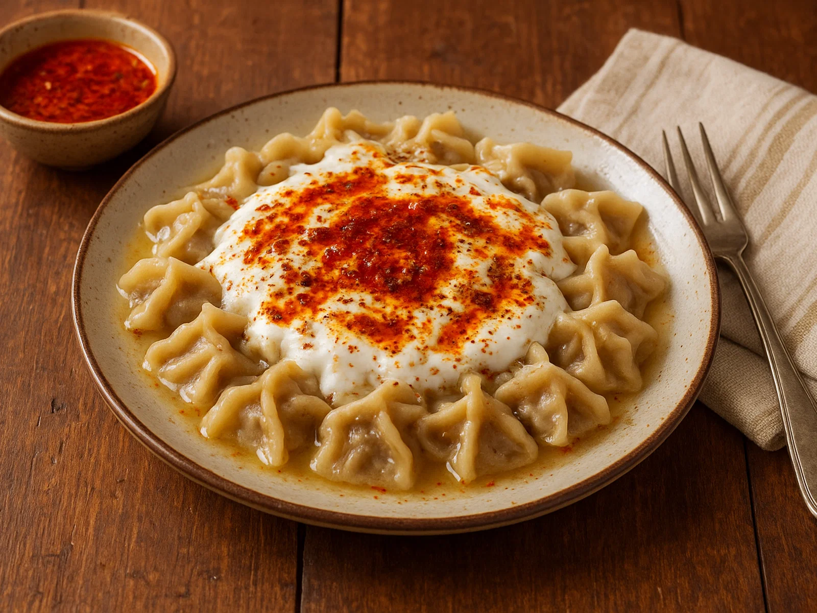 Türkische Manti mit Joghurt-Knoblauchsauce und Paprika-Butter