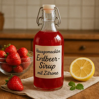 Hausgemachter Erdbeer-Sirup mit Zitrone