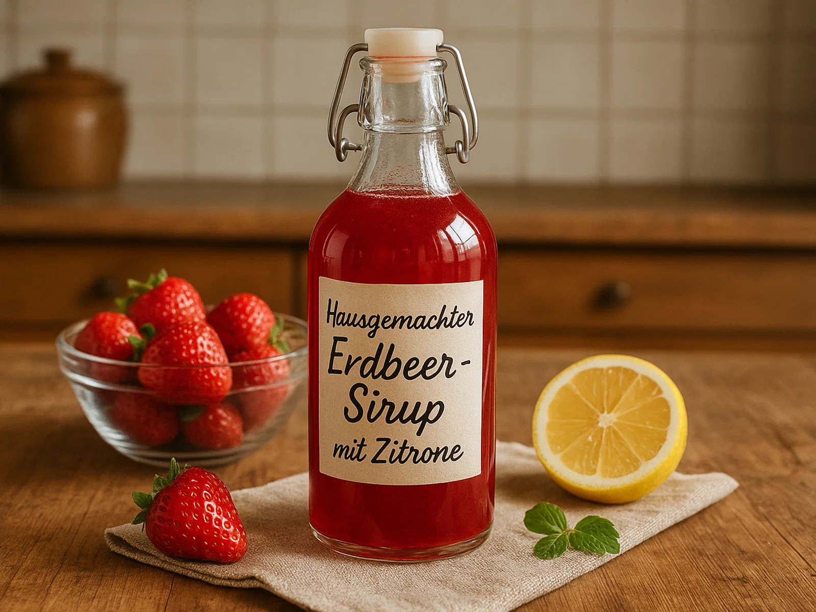 Hausgemachter Erdbeer-Sirup mit Zitrone