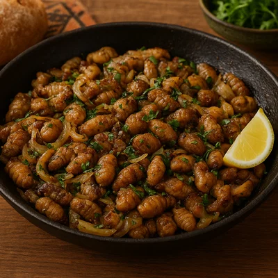 Gebratene Omajowa (namibische Termitenpilze) mit Kräutern