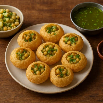 Fuchka (Pani Puri) mit Kartoffel-Kichererbsen-Füllung