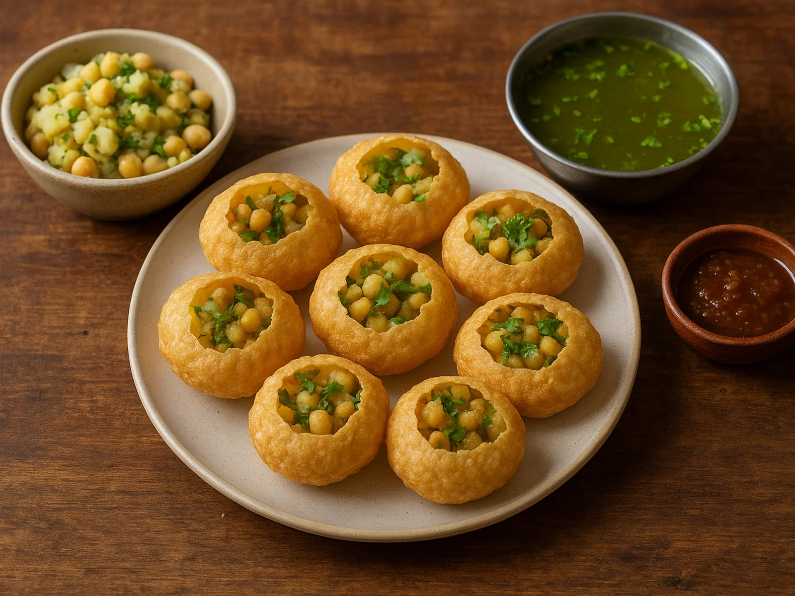 Fuchka (Pani Puri) mit Kartoffel-Kichererbsen-Füllung