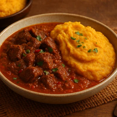 Futu Ima – Afrikanischer Eintopf mit Fleisch und Gemüsepüree