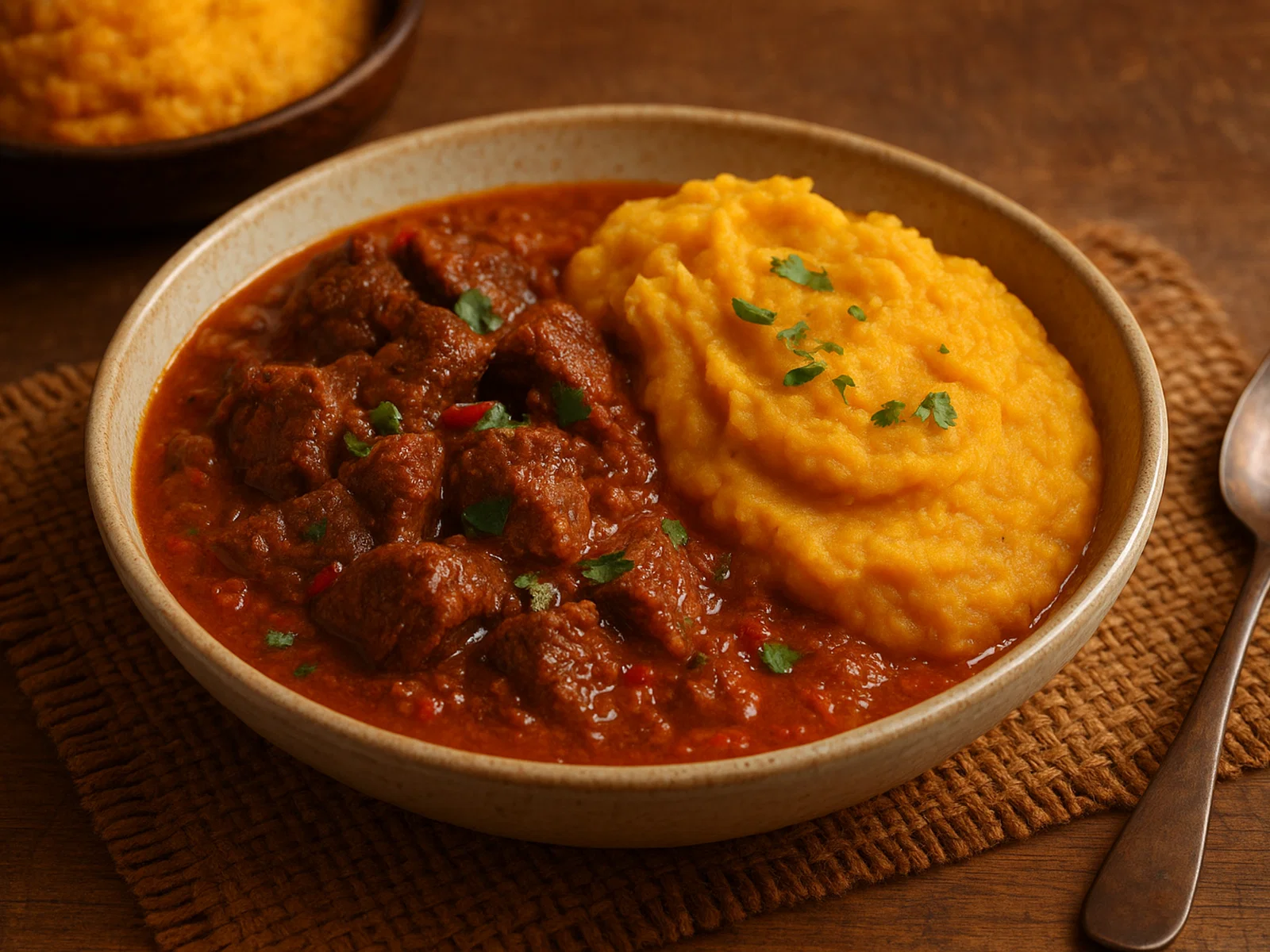 Futu Ima – Afrikanischer Eintopf mit Fleisch und Gemüsepüree