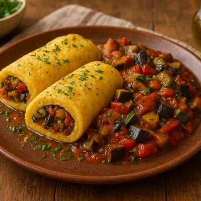 Gefüllte Polenta-Rollen mit Ratatouille