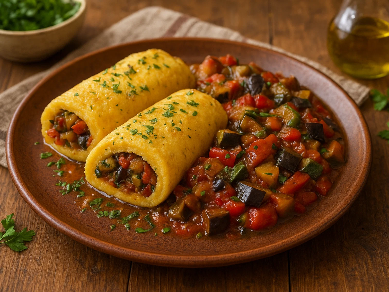 Gefüllte Polenta-Rollen mit Ratatouille