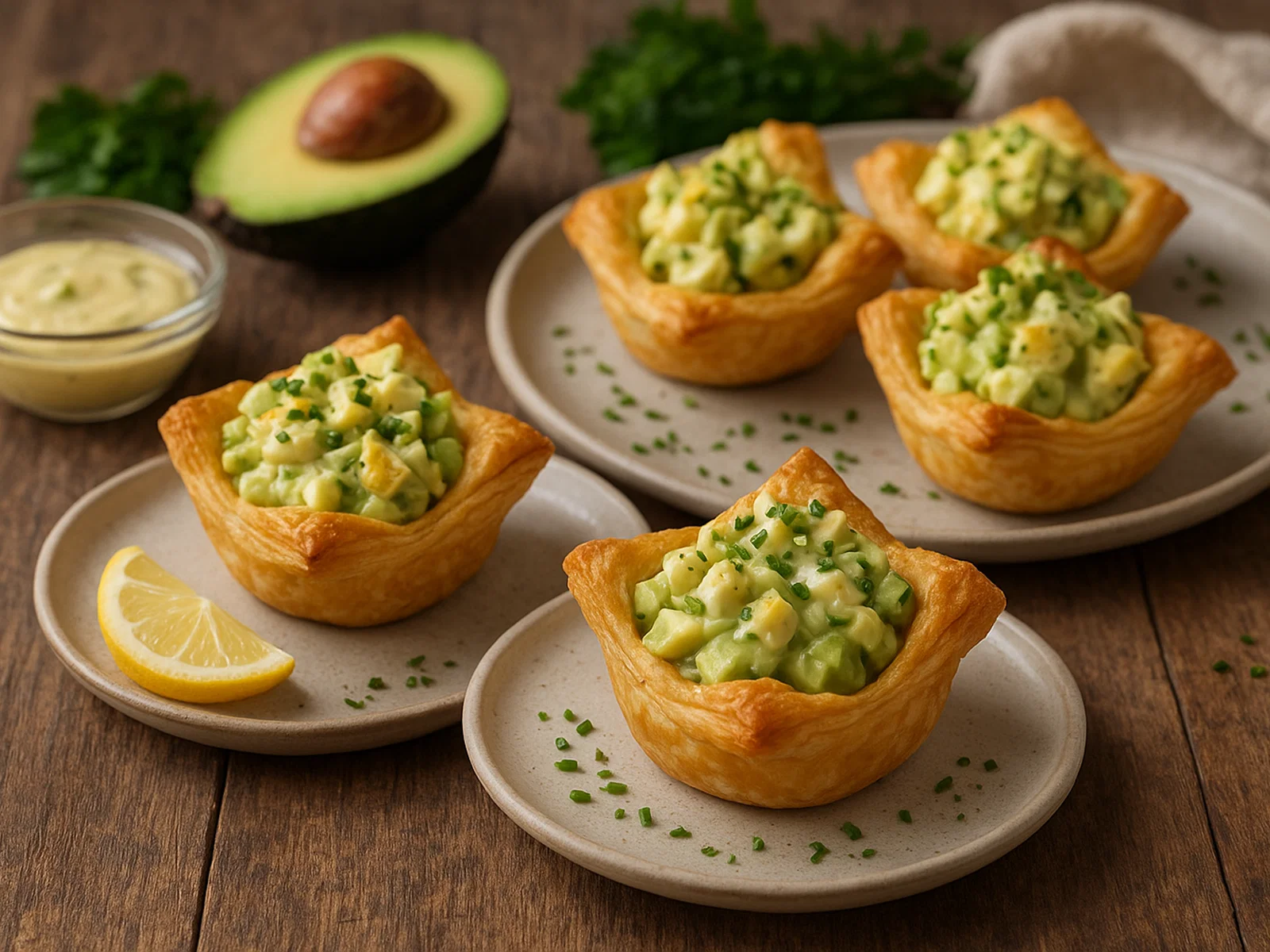 Avocado-Eier-Salat in Blätterteig-Körbchen