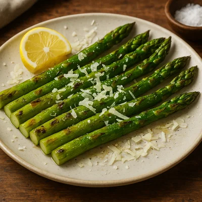 Gegrillter grüner Spargel mit Parmesan