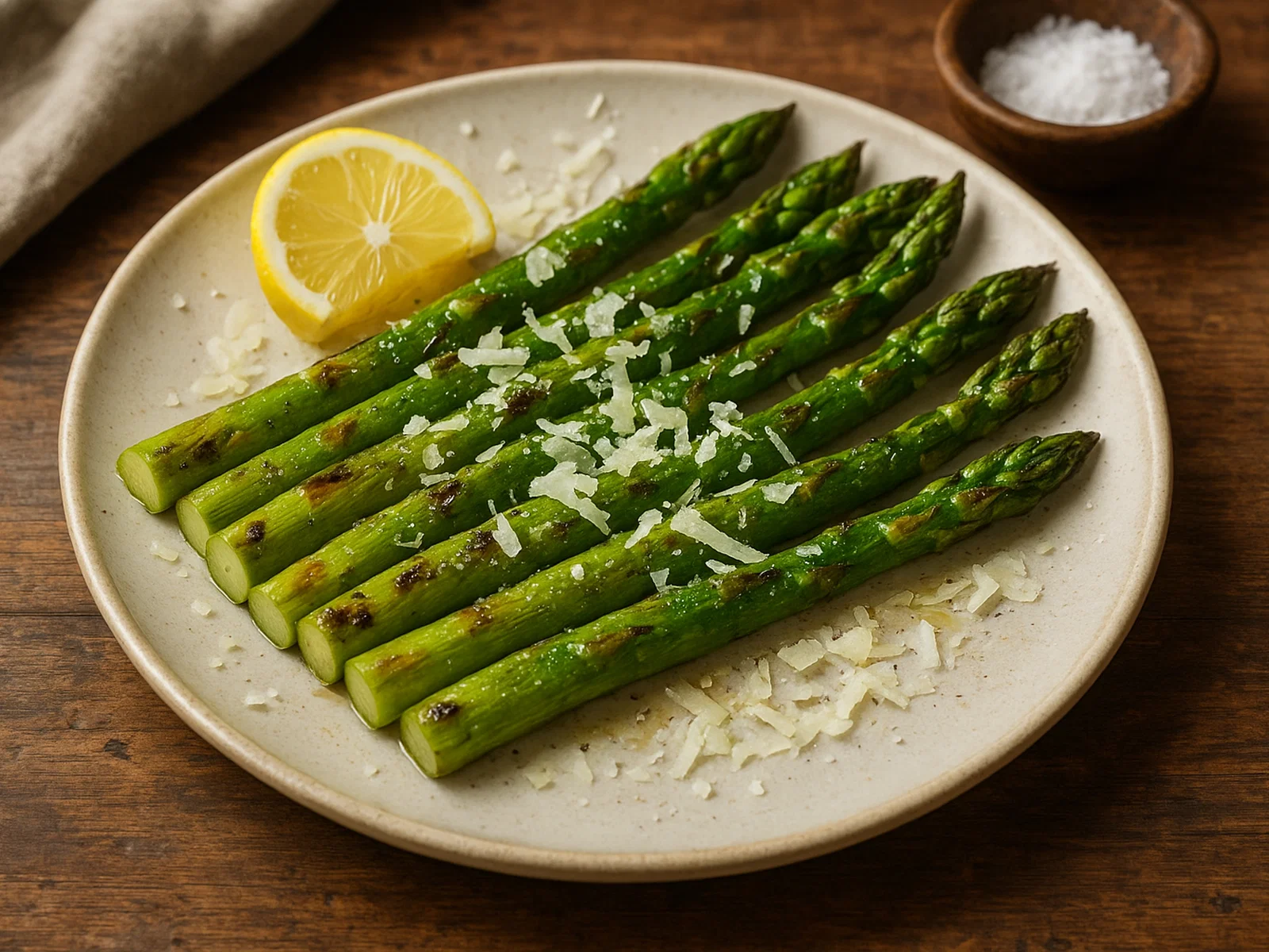 Gegrillter grüner Spargel mit Parmesan
