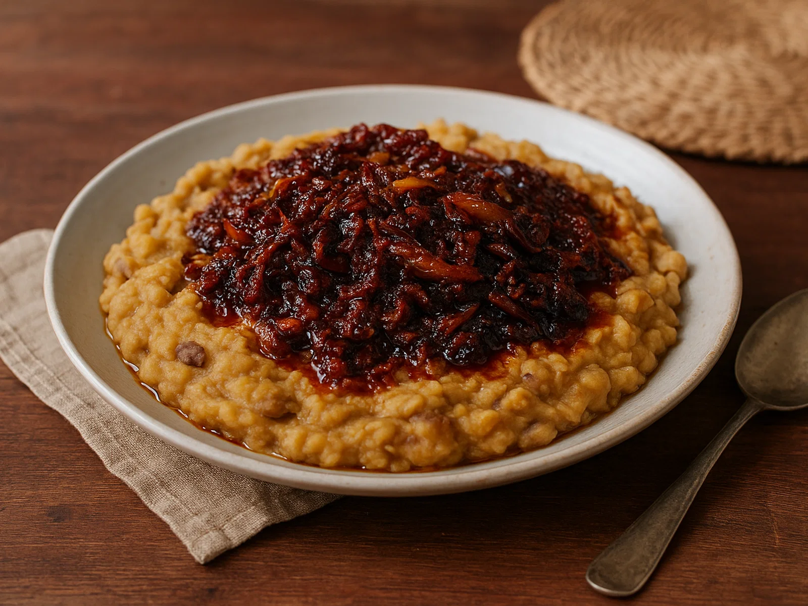 Ewa Agoyin – Bohnen- und Kochbananenbrei mit scharfer Zwiebel-Tomaten-Sauce