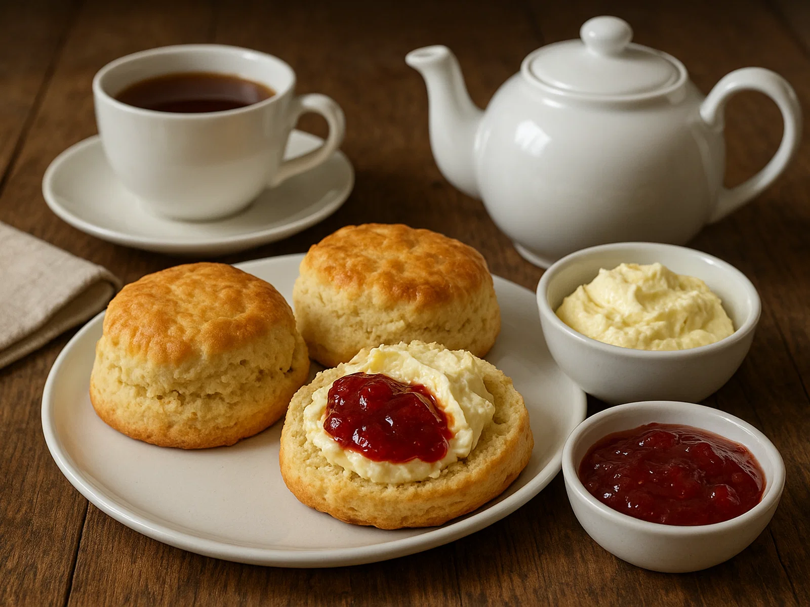Jersey Cream Tea mit Scones, Clotted Cream und Erdbeermarmelade