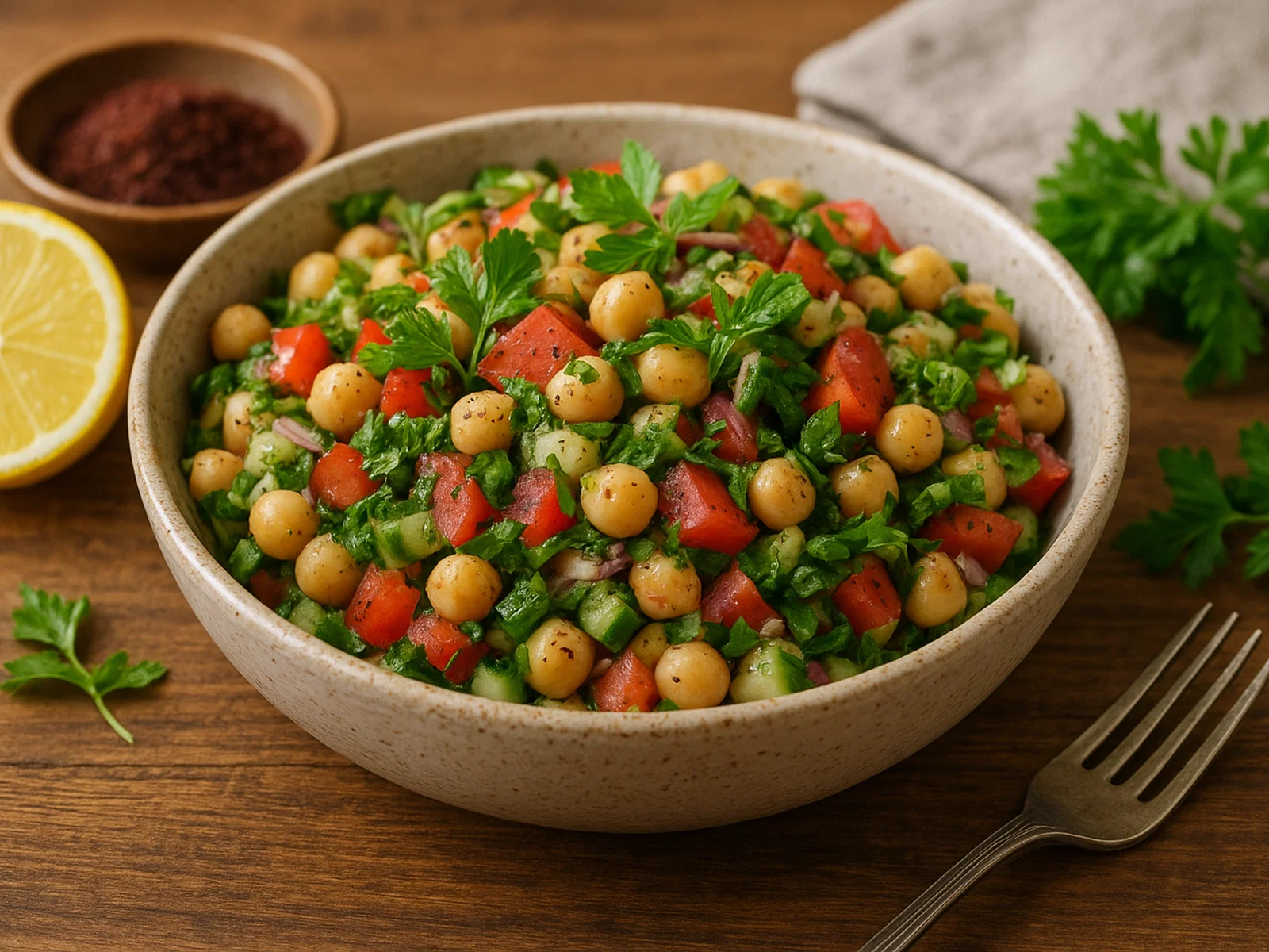 Orientalischer Kichererbsen-Salat mit Zitrone und Kräutern