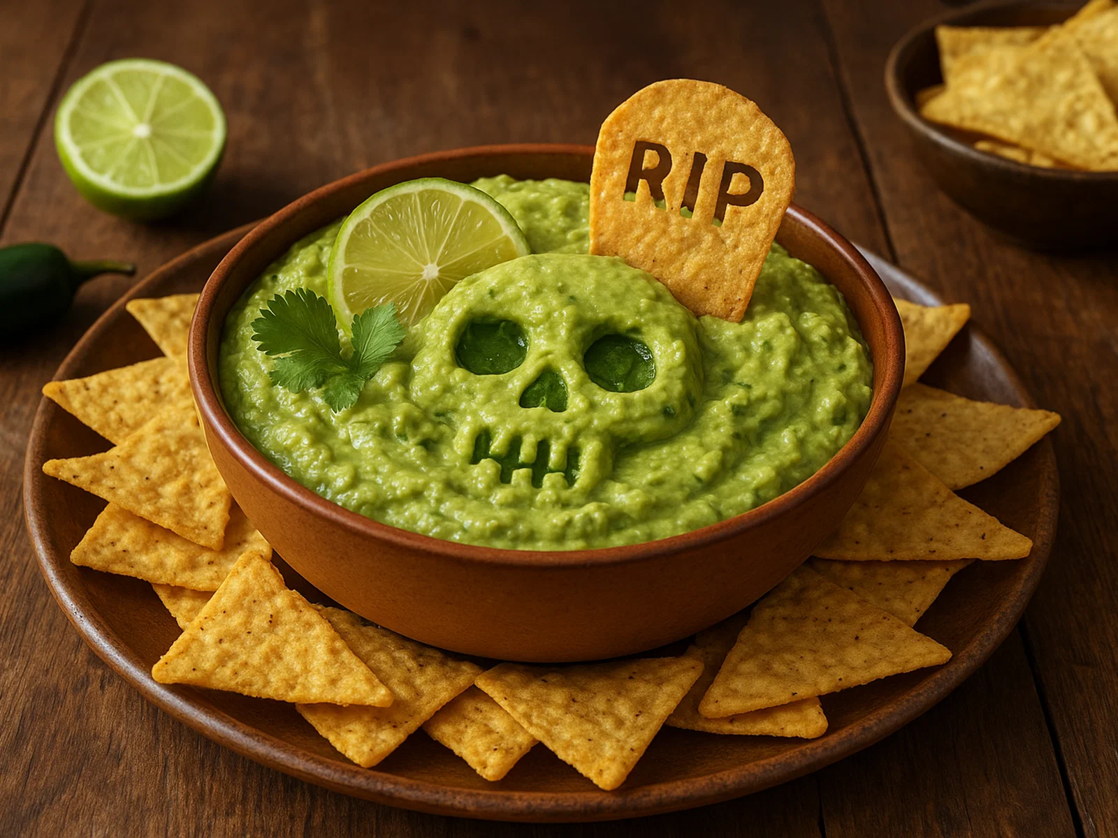 Gruselige Guacamole mit Tortilla-Chips