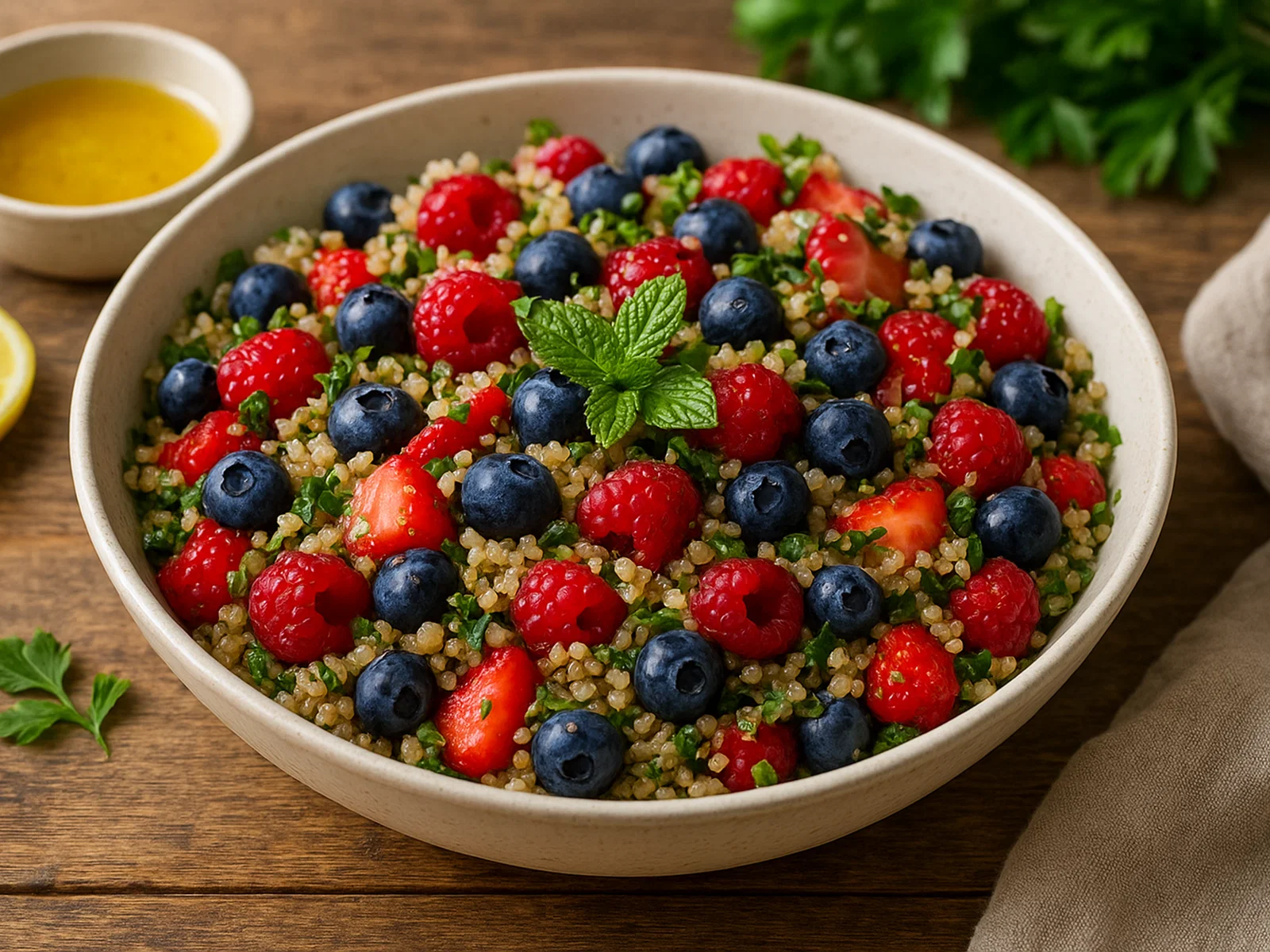 Frischer Beeren-Quinoasalat mit Kräutern