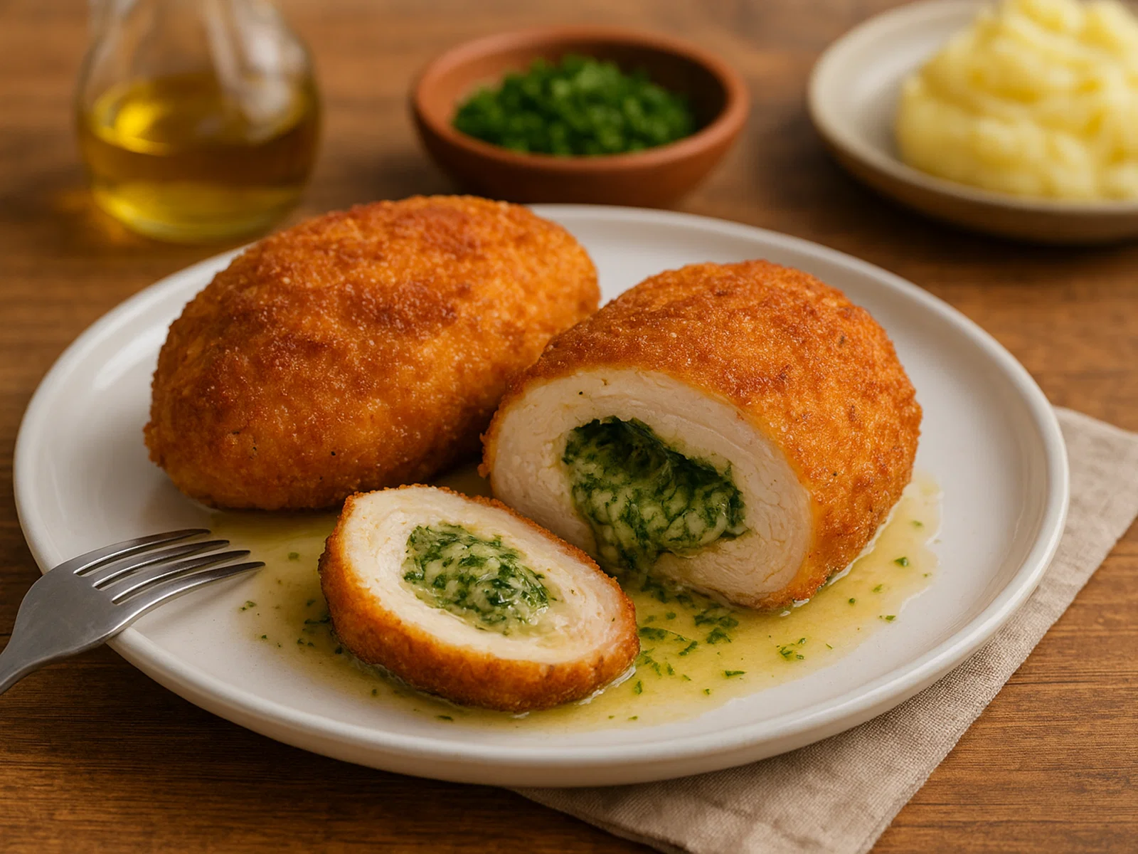 Chicken Kyiv (Gefüllte Hähnchenbrust mit Kräuterbutter)
