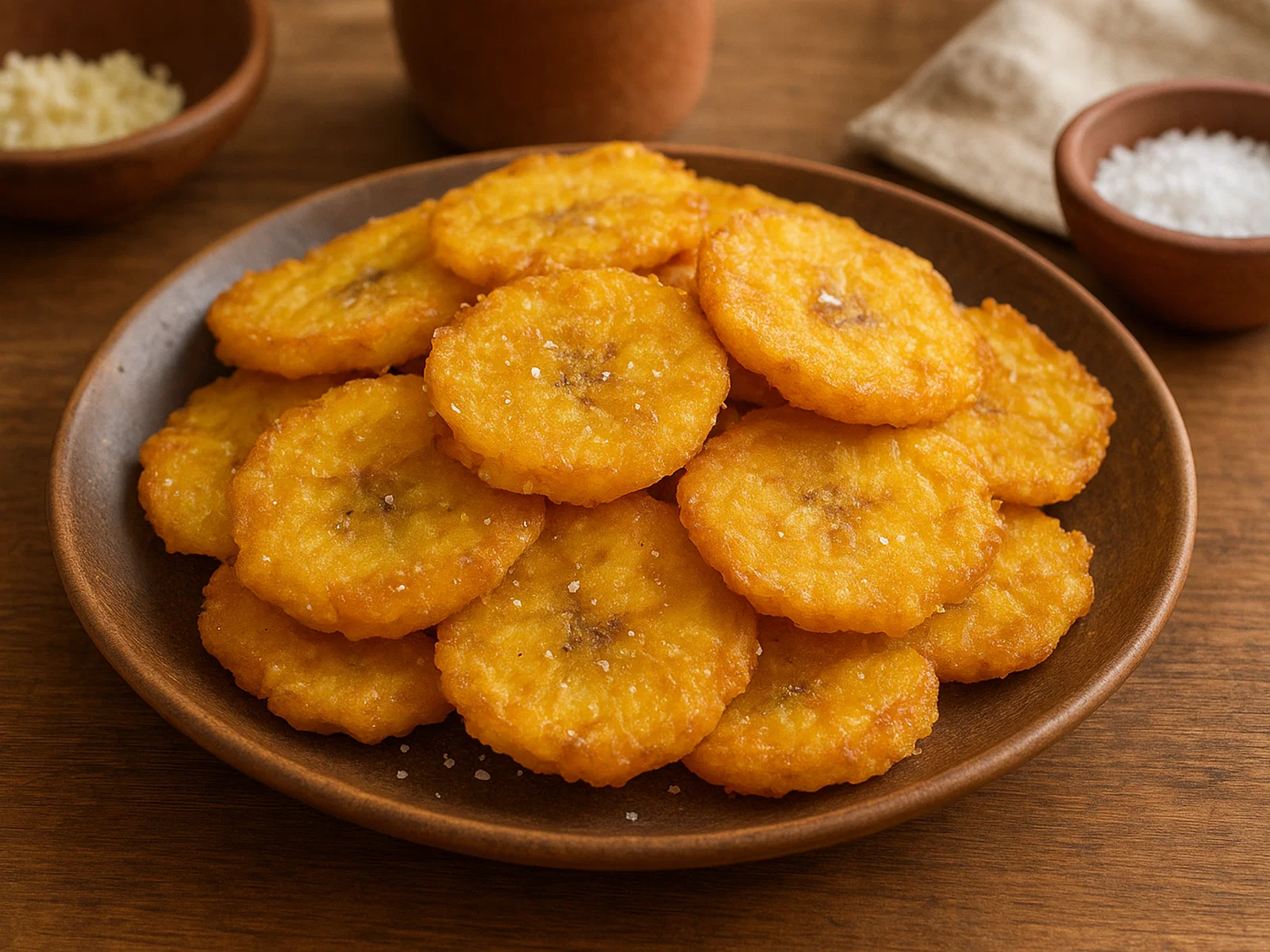 Knusprige Tostones (doppelt frittierte Kochbananen)
