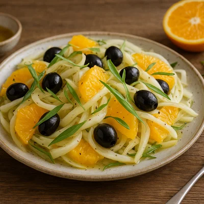 Fenchel-Orangen-Salat mit schwarzen Oliven und Estragon