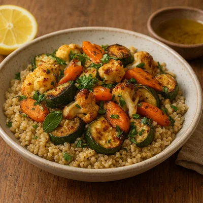 Quinoa-Frühstücksschale mit geröstetem Gemüse