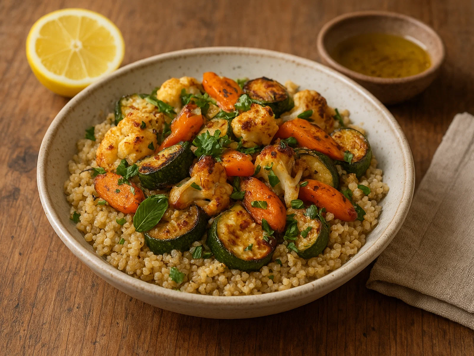 Quinoa-Frühstücksschale mit geröstetem Gemüse
