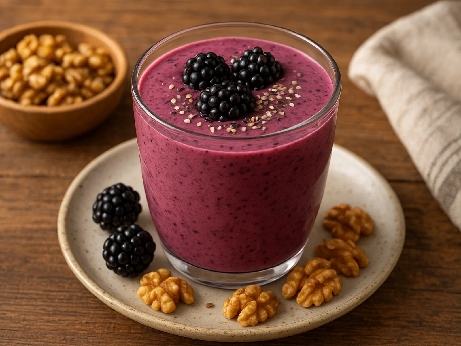 Brombeer-Walnuss-Smoothie mit Vanille und Samen