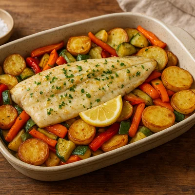 Fiskur við spón – Isländischer Ofenfisch mit Gemüse und Kartoffeln