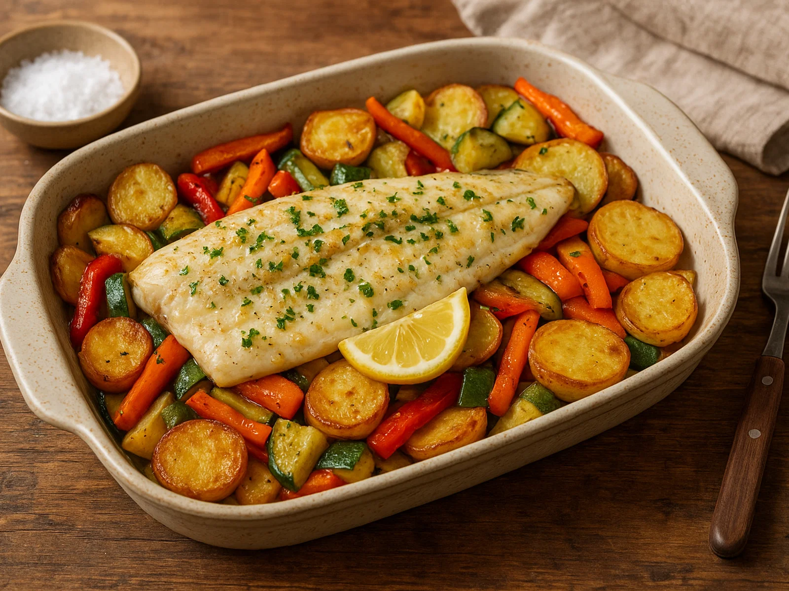 Fiskur við spón – Isländischer Ofenfisch mit Gemüse und Kartoffeln