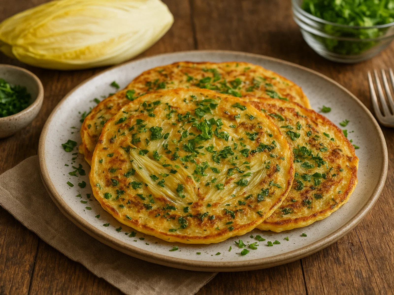 Chicorée-Pfannkuchen mit frischen Kräutern