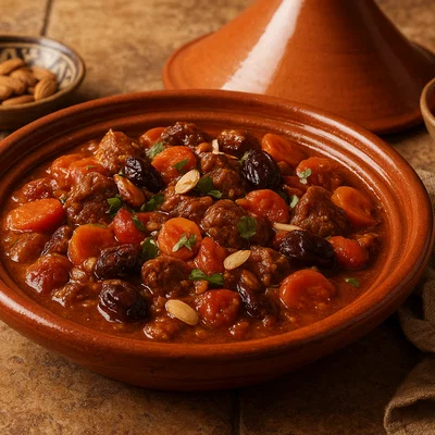Marokkanische Tajine mit Lammfleisch, Datteln und Tomaten
