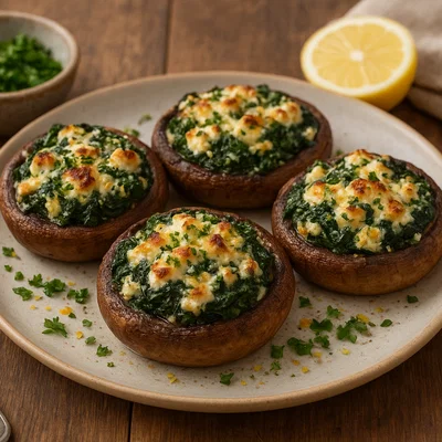 Gefüllte Portobello-Pilze mit Spinat und Schafskäse