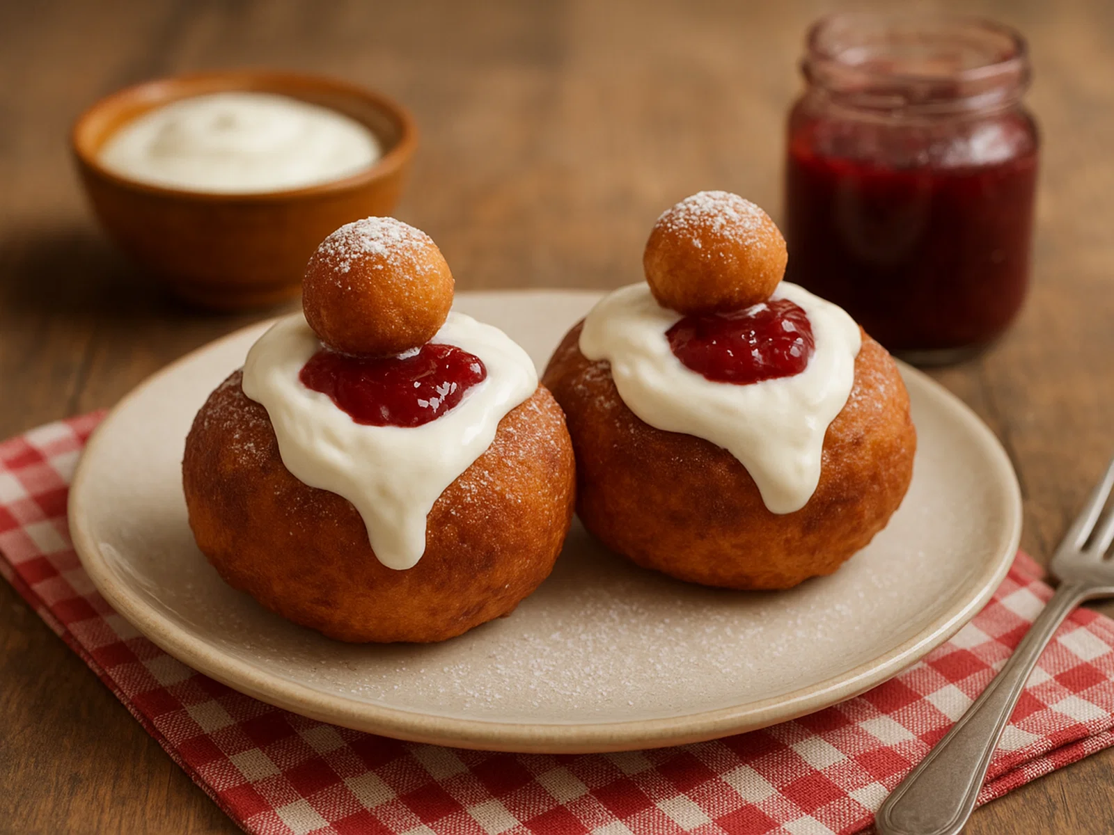 Papanasi – Rumänische Quarkkrapfen mit Sauerrahm und Marmelade