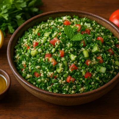 Libanesischer Taboulé-Salat mit Bulgur, Petersilie und Zitrone