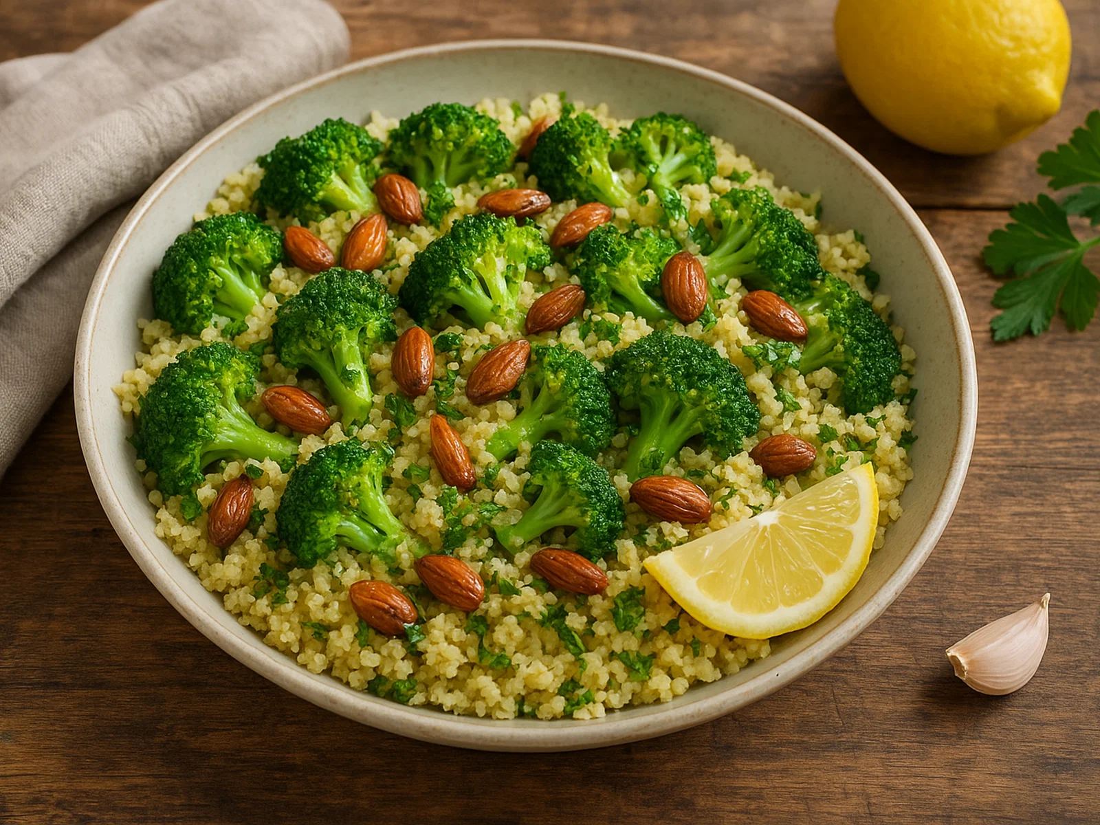 Brokkoli-Couscous mit gerösteten Mandeln