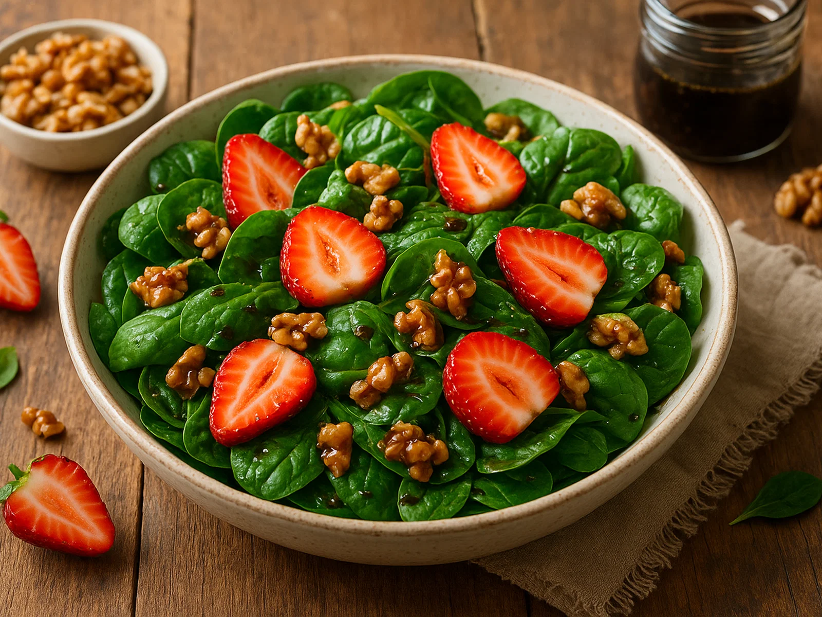 Spinat-Salat mit Erdbeeren und Walnüssen