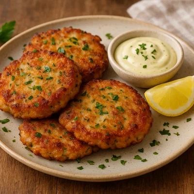 Knusprige Krabbenkuchen mit Zitrone und Kräutern