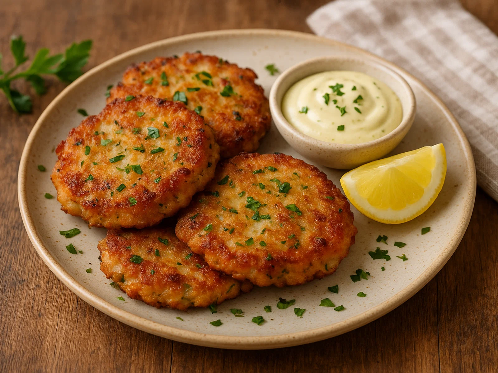 Knusprige Krabbenkuchen mit Zitrone und Kräutern
