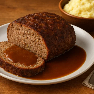 Klassischer deutscher Hackbraten mit Soße