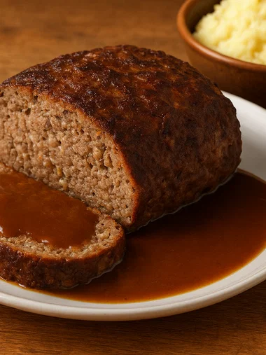 Klassischer deutscher Hackbraten mit Soße