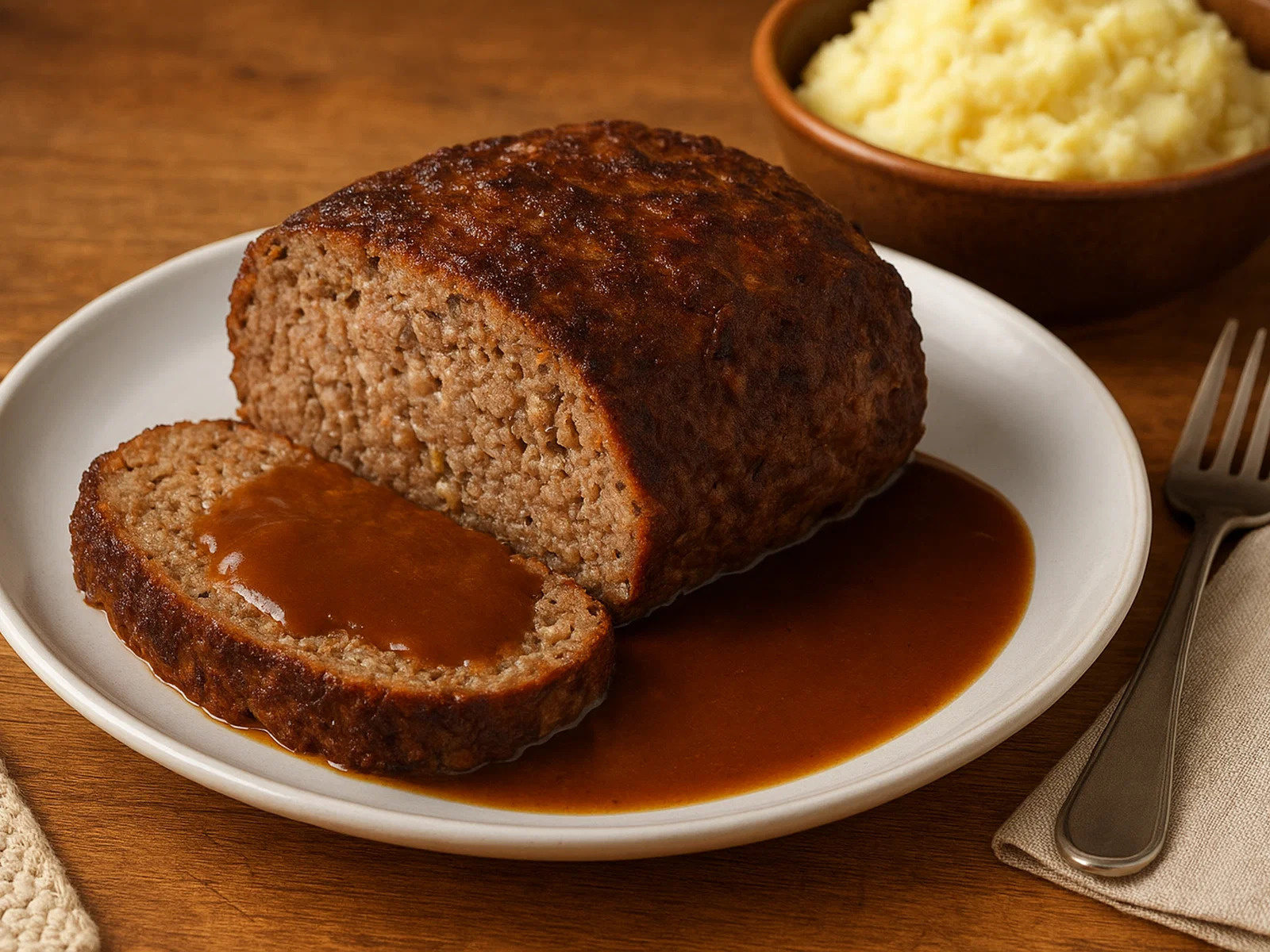Klassischer deutscher Hackbraten mit Soße